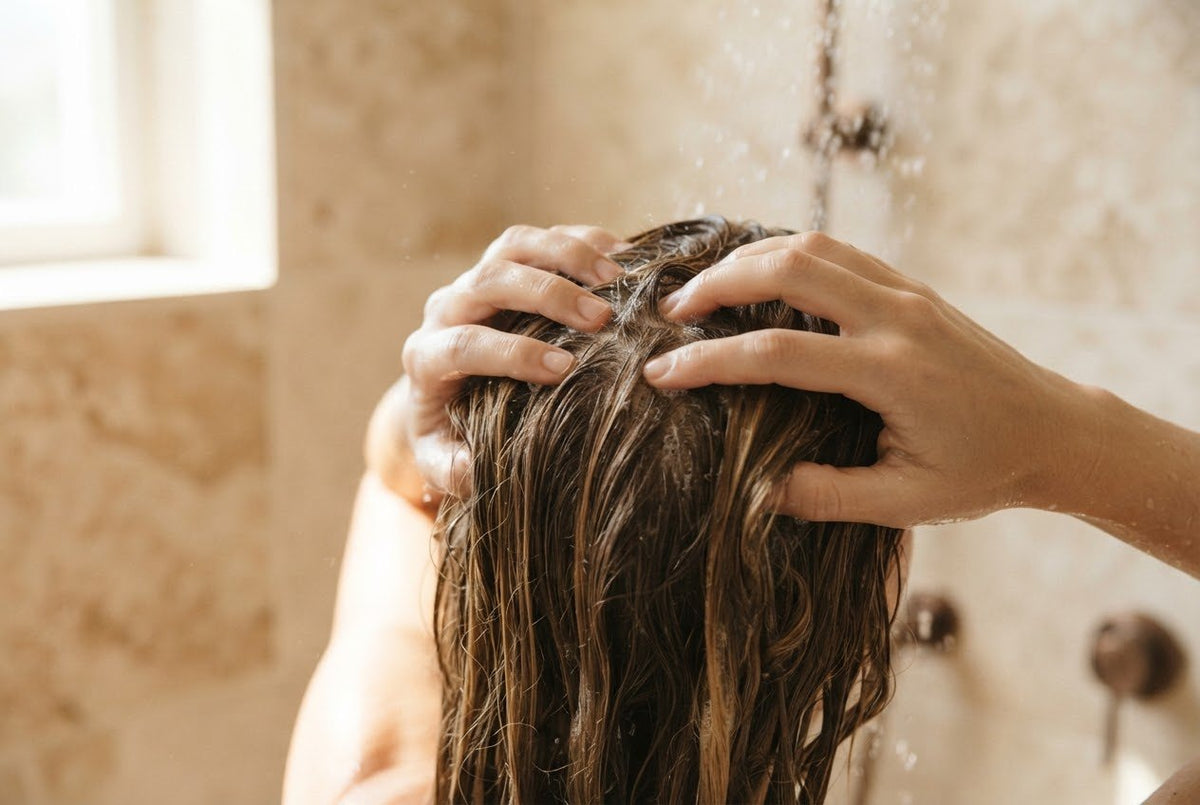 Massaggio della cute con i polpastrelli durante lo shampoo